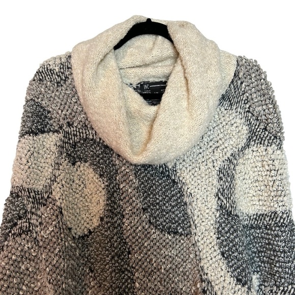 I.N.C.International Concepts Gray White Tan Knit Wool Alpaca Blend Fringe Poncho - Picture 5 of 16